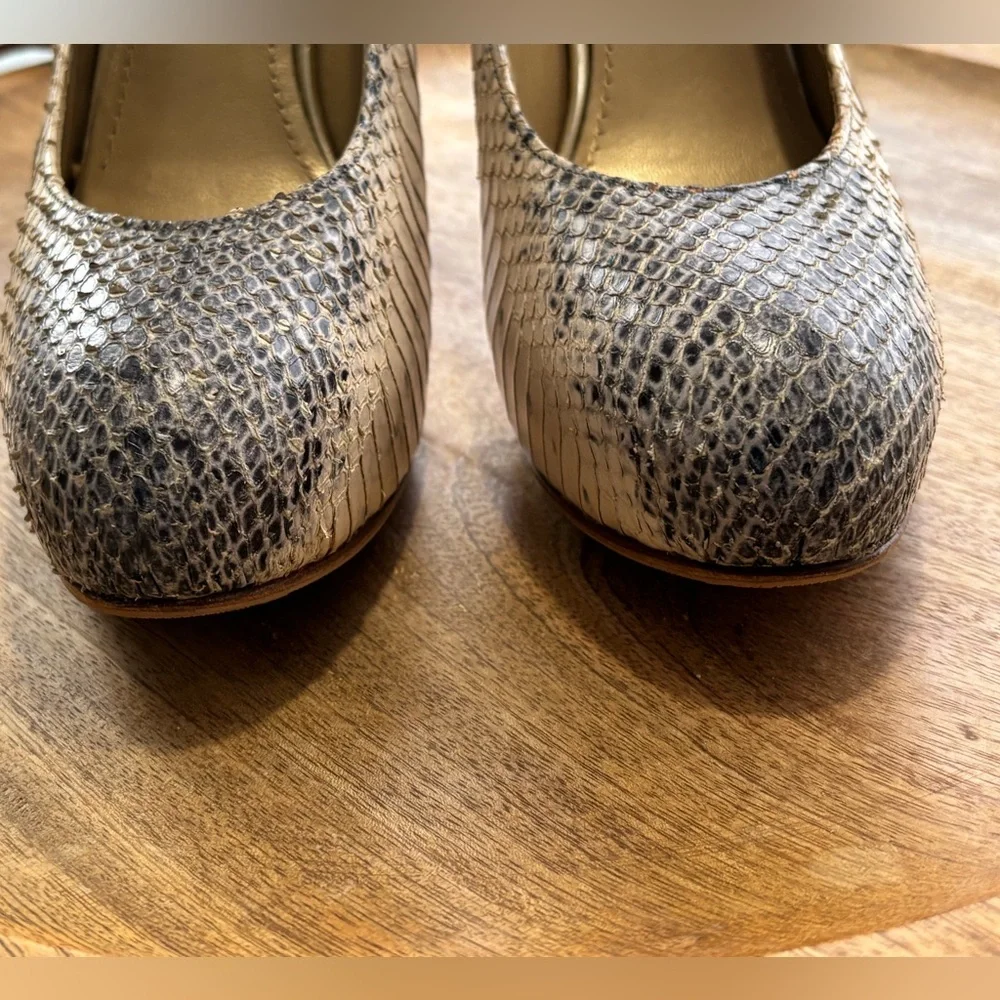 Stuart Weitzman Snakeskin Reptile Patterned Heels in Cream and Gray 7.5